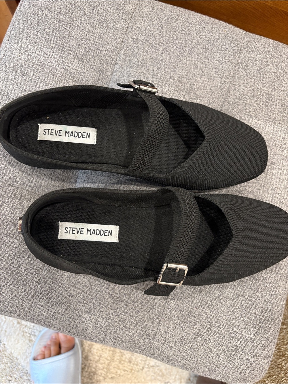 Steve Madden Black Mary Jane Flats with Silver Buckles